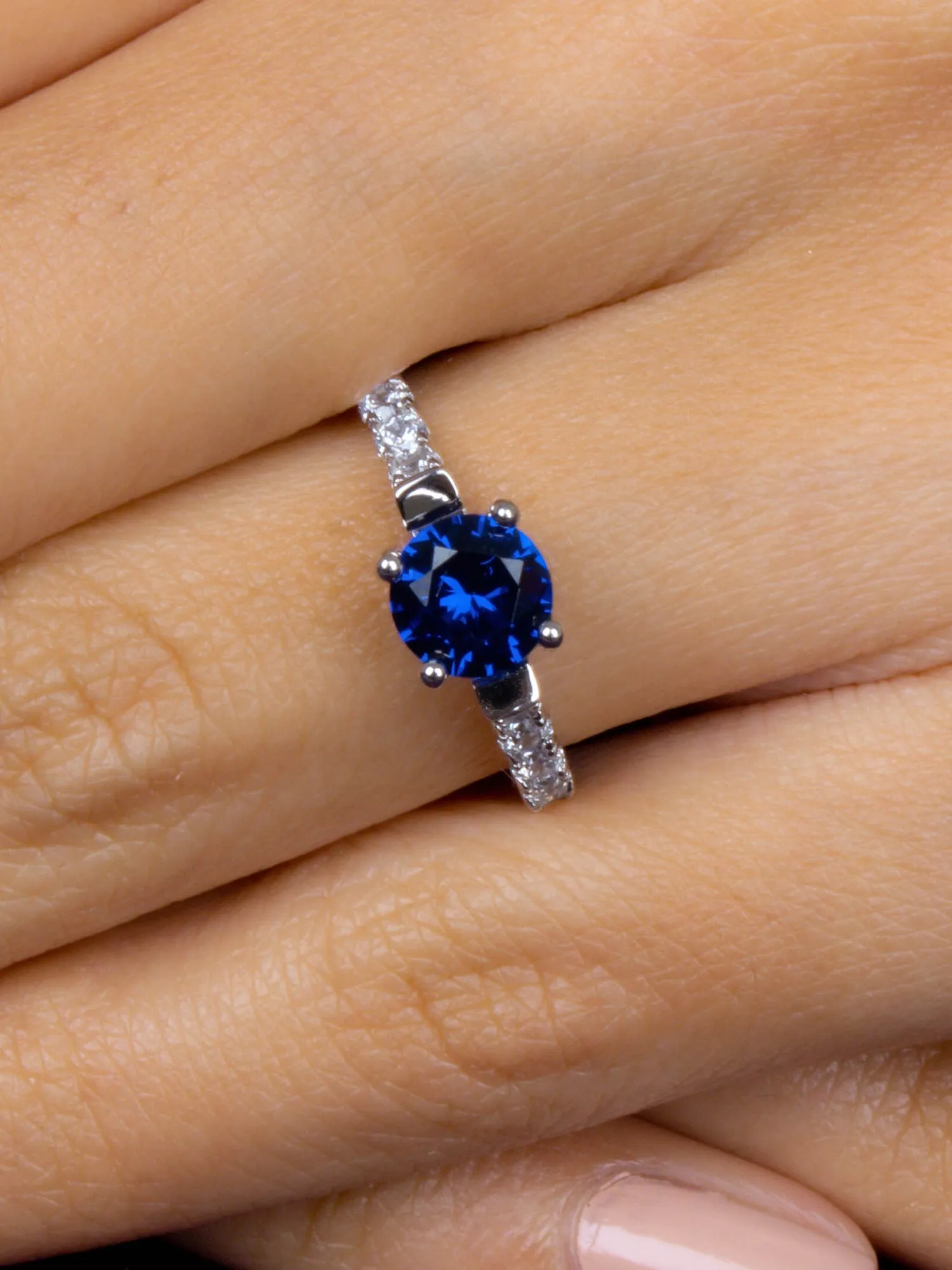 Ornate Jewels Blue Sapphire Solitaire Silver Ring For Women