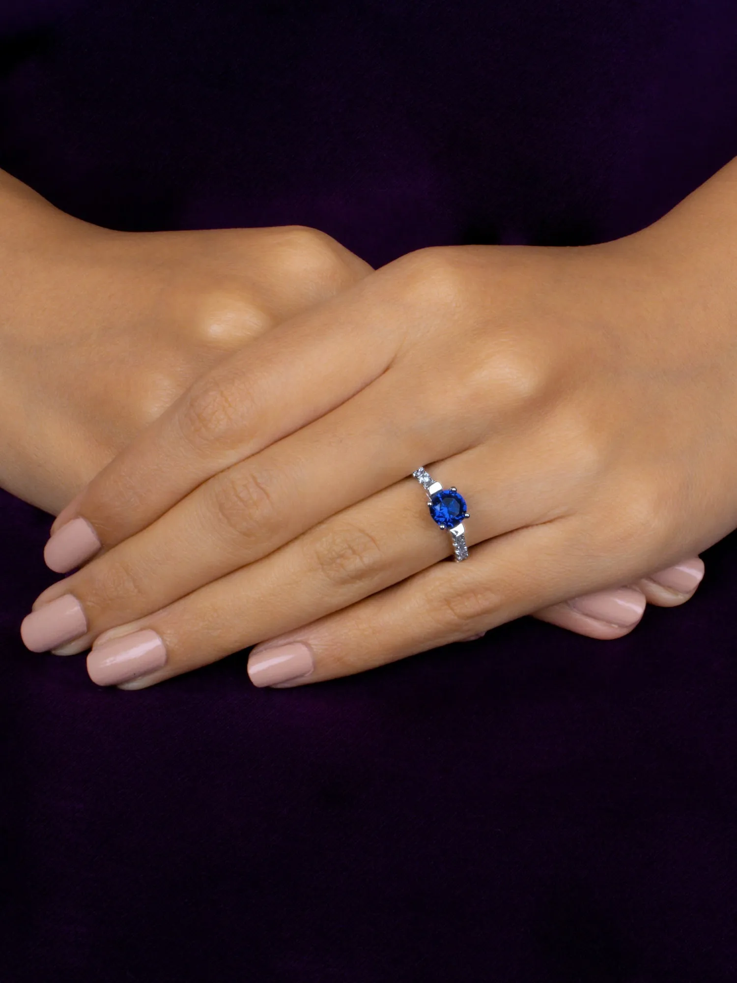 Ornate Jewels Blue Sapphire Solitaire Silver Ring For Women