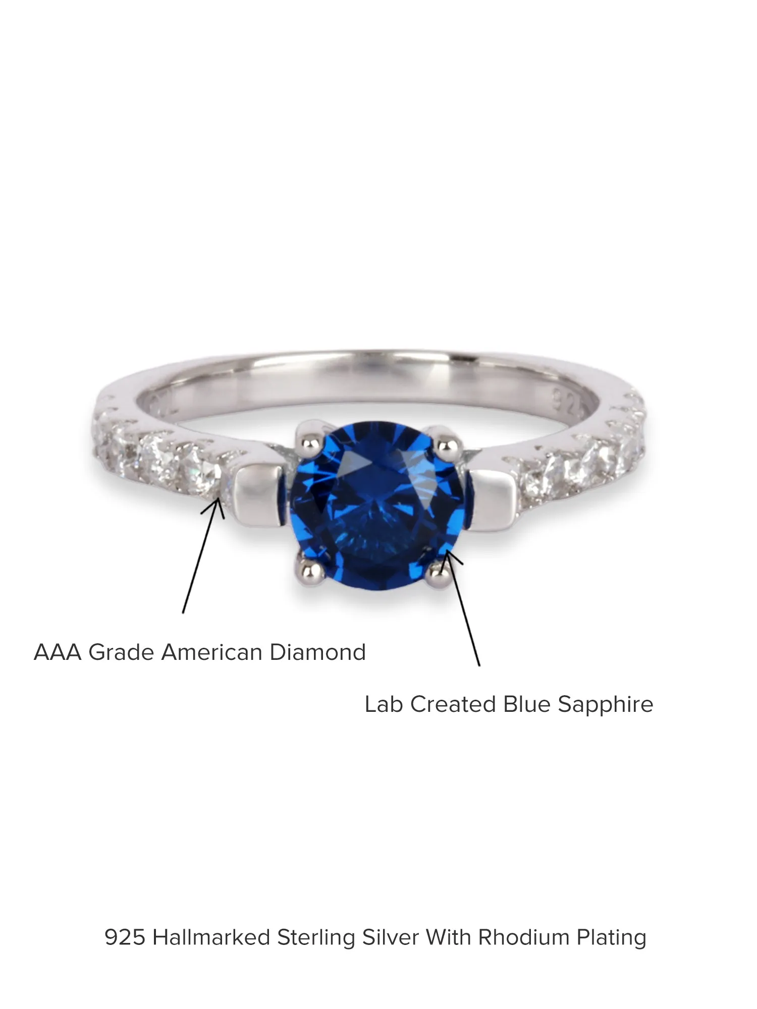 Ornate Jewels Blue Sapphire Solitaire Silver Ring For Women