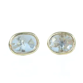 Oval Rose cut Sapphire Stud Earrings In Yellow Gold Bezel Set