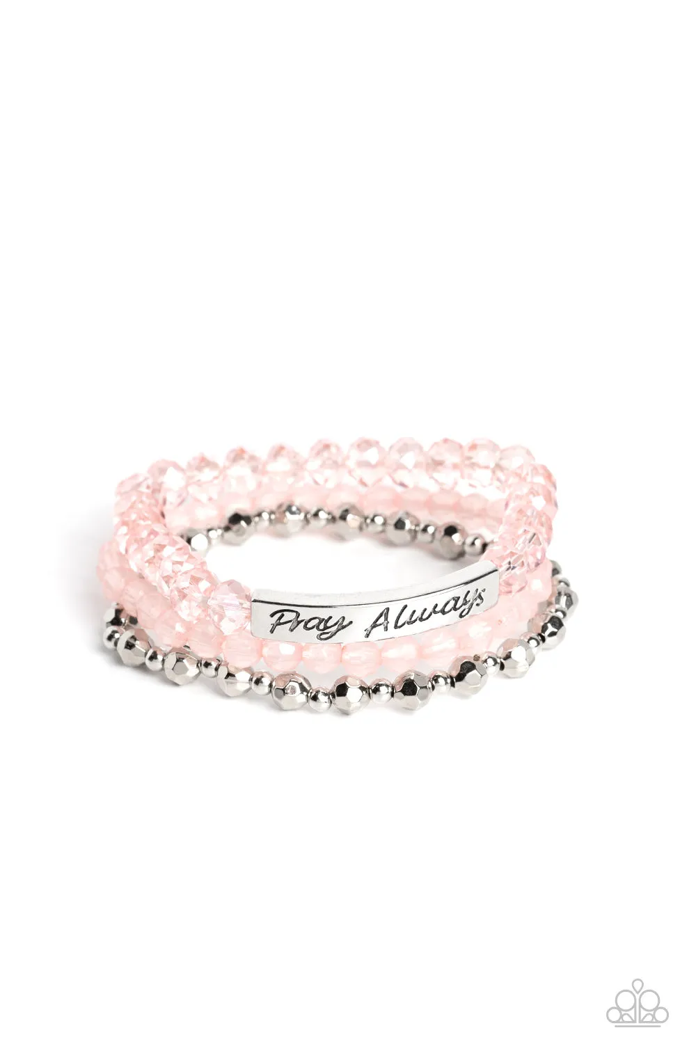 Paparazzi Accessories - Pray Always #B726 Drawer 1/2 - Pink Inspirational Bracelet