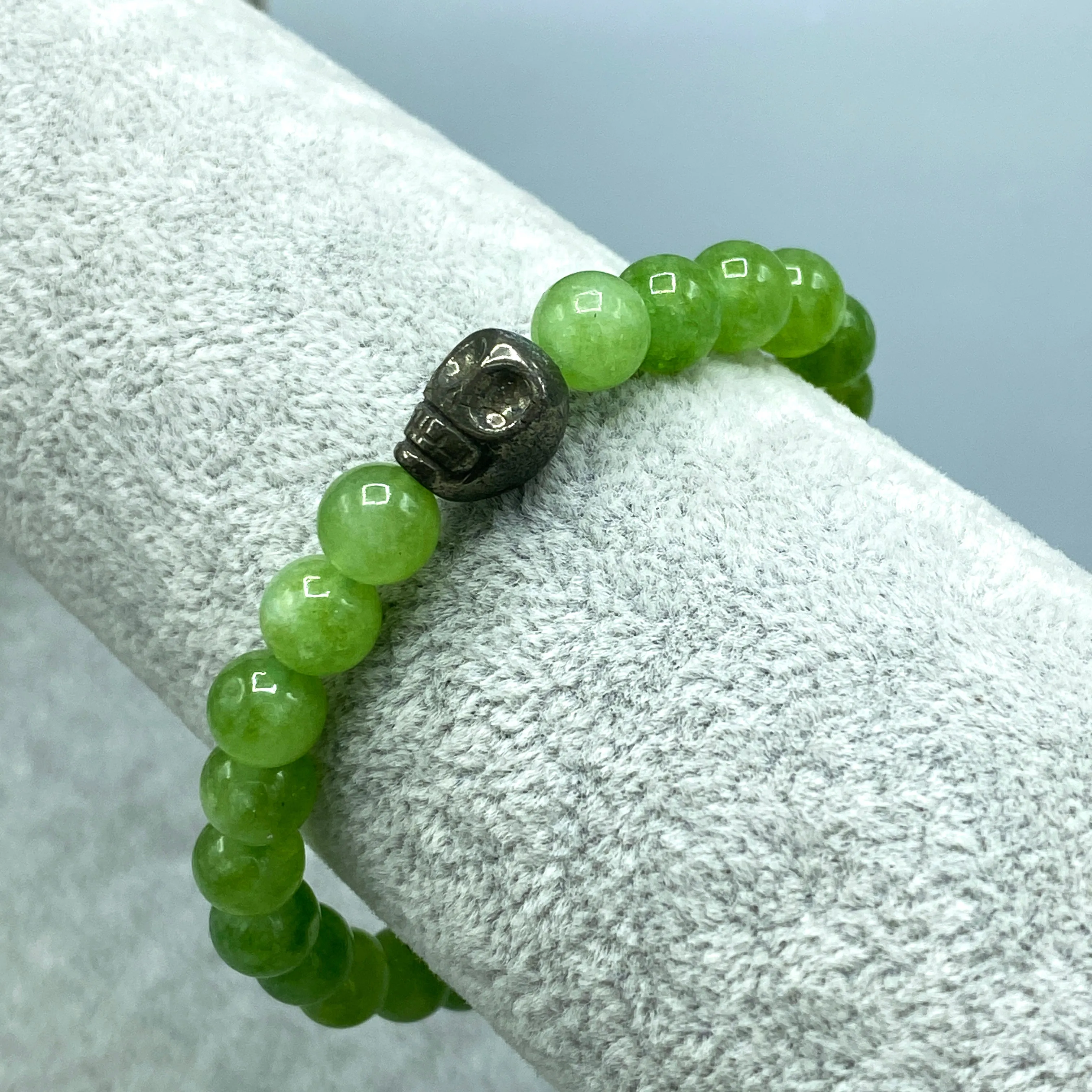 Peridot and Pyrite Skull Bracelet