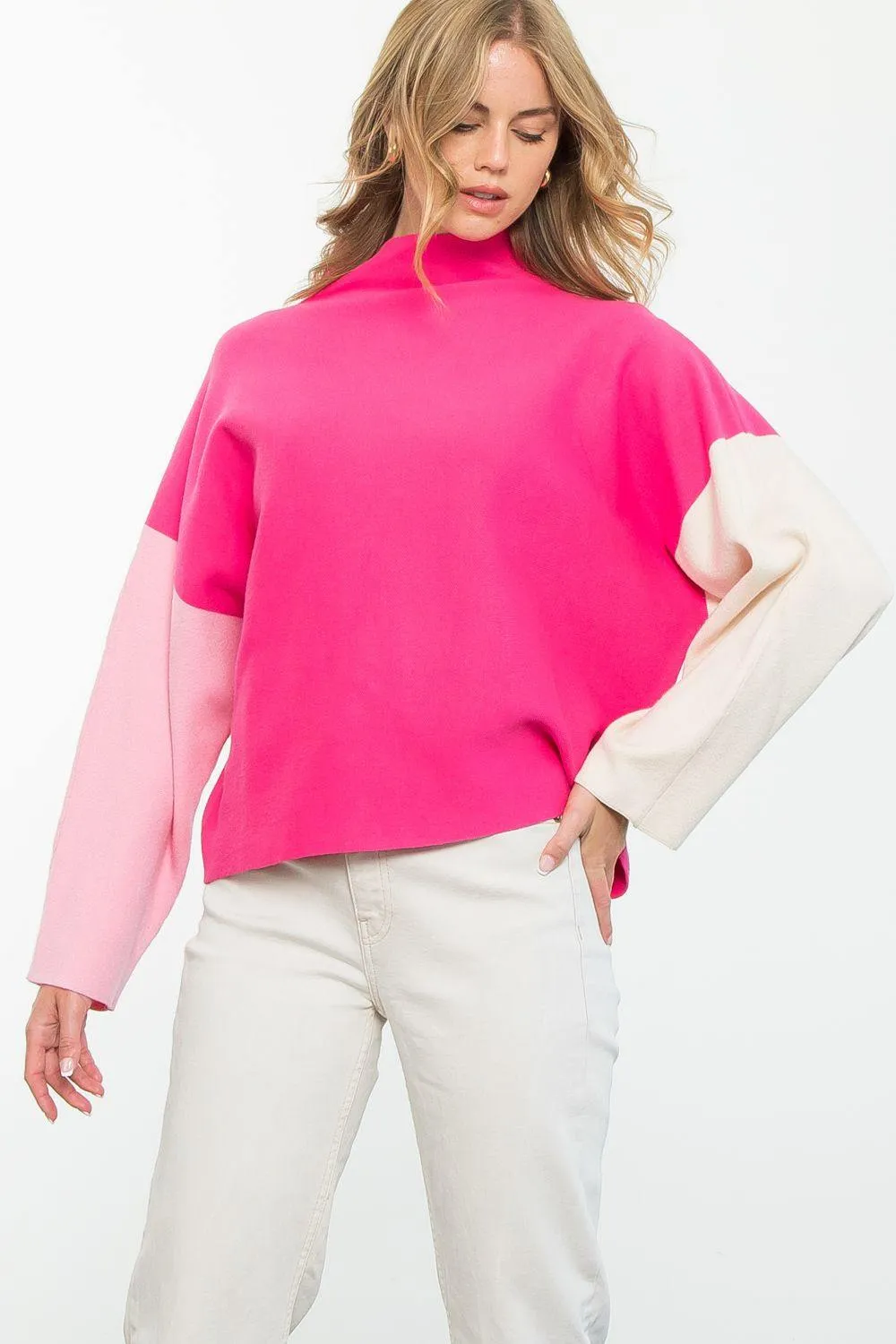 Pink Color Block Sweater