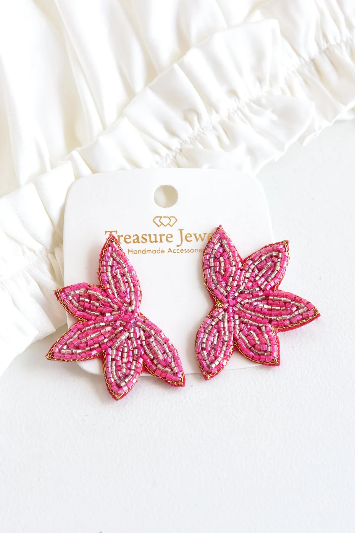 PINK FAN BEADED EARRINGS