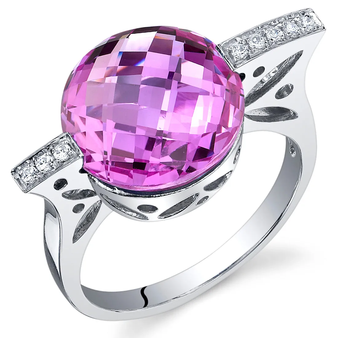 Pink Sapphire Round Cut Sterling Silver Ring Size 5