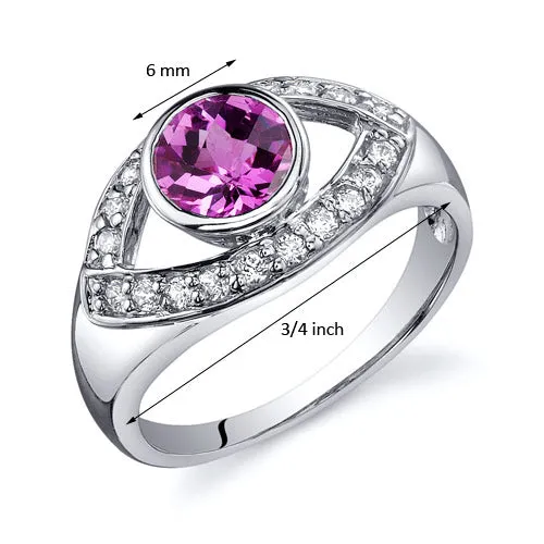 Pink Sapphire Round Cut Sterling Silver Ring Size 7