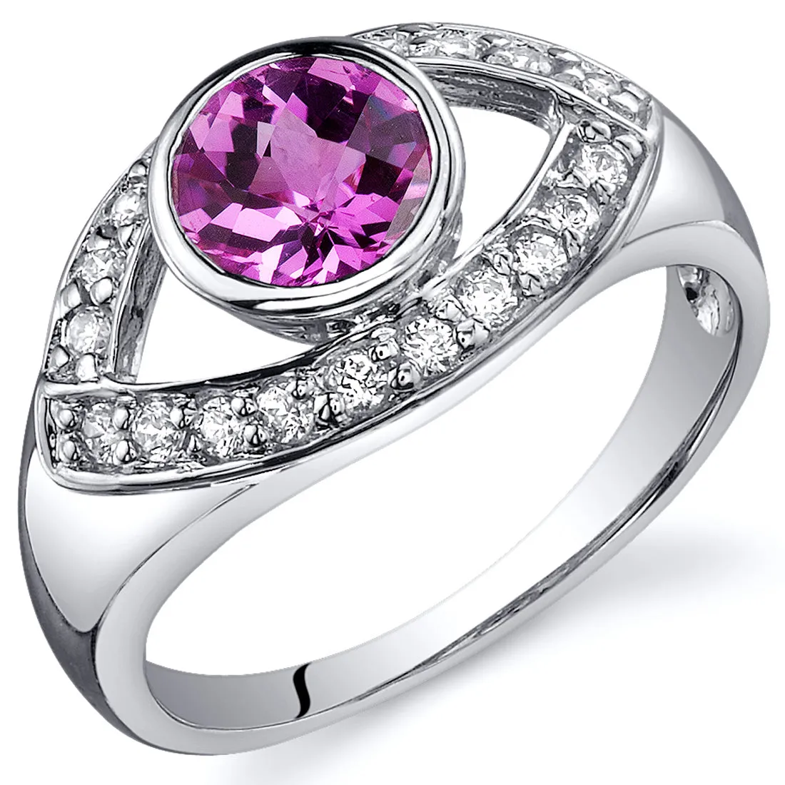 Pink Sapphire Round Cut Sterling Silver Ring Size 7