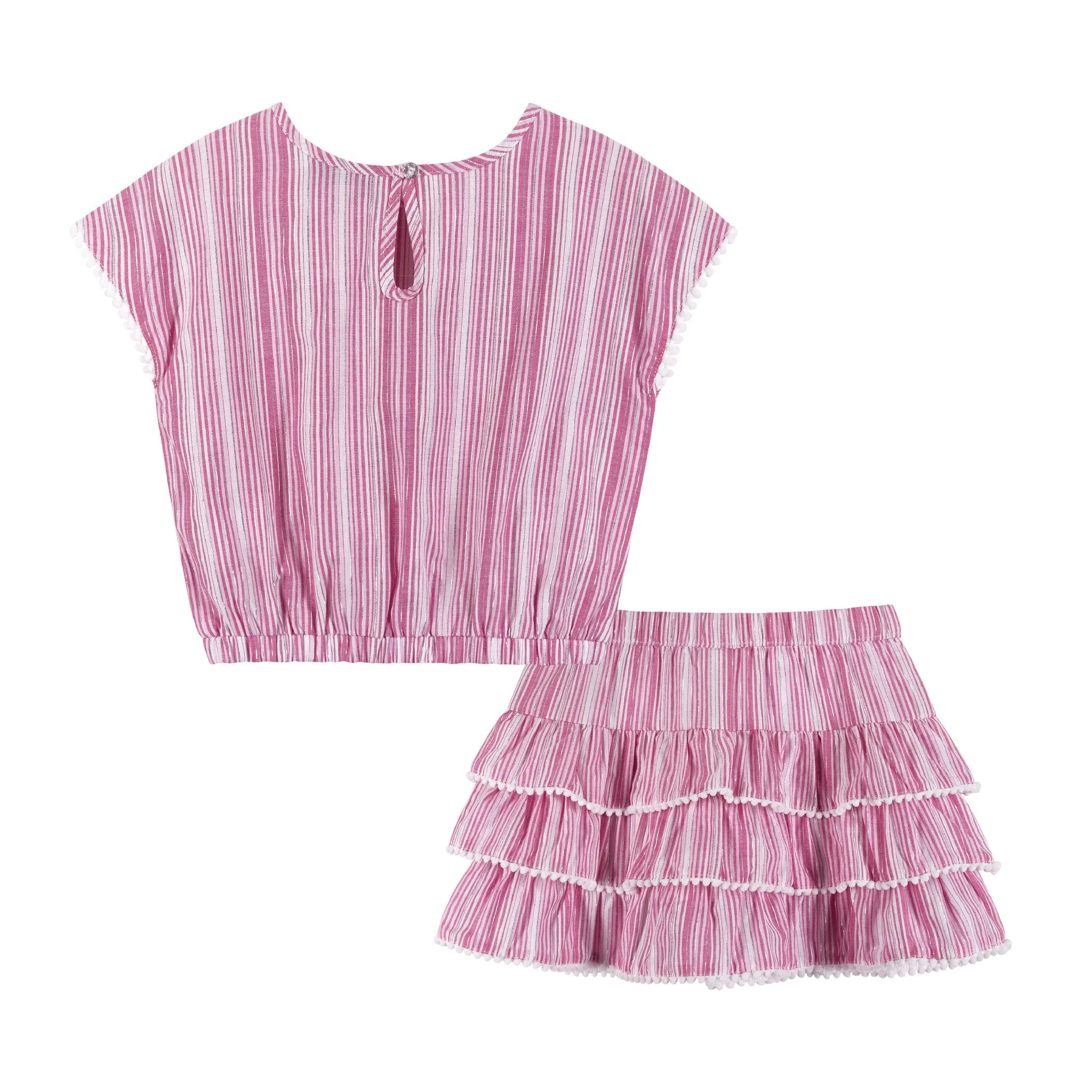 Pink Stripe Top & Tiered Ruffle Skirt Set