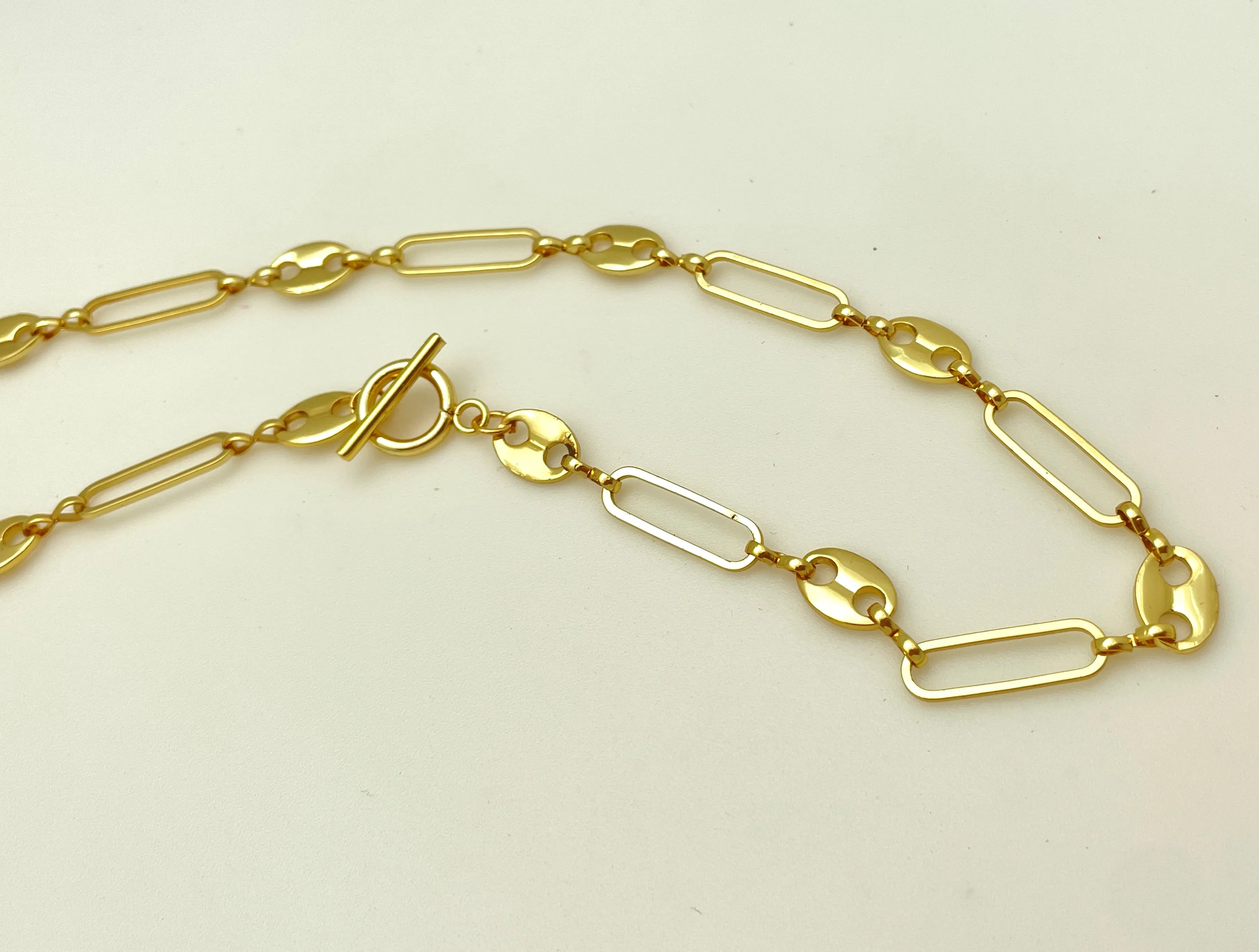 Plated Brass Paperclip & Mariner Chain Necklace