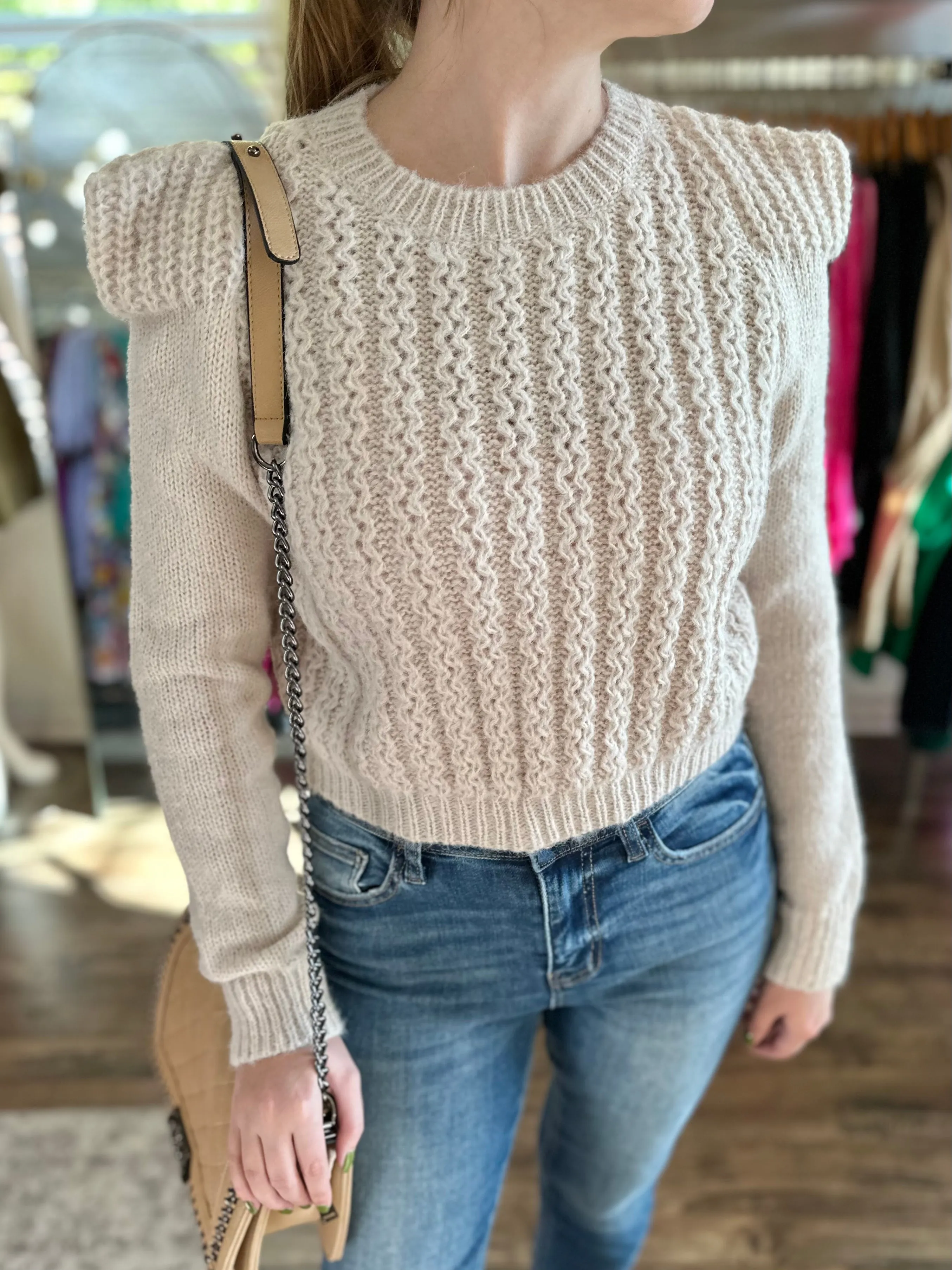 Puff Shoulder Crop Sweater