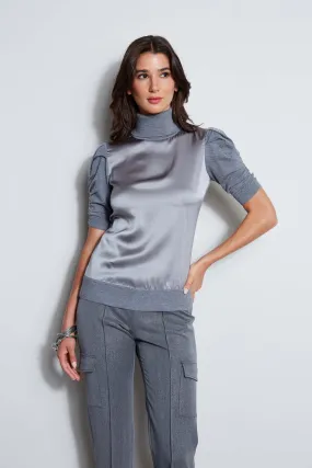 Puff Sleeve Satin Front Sweater