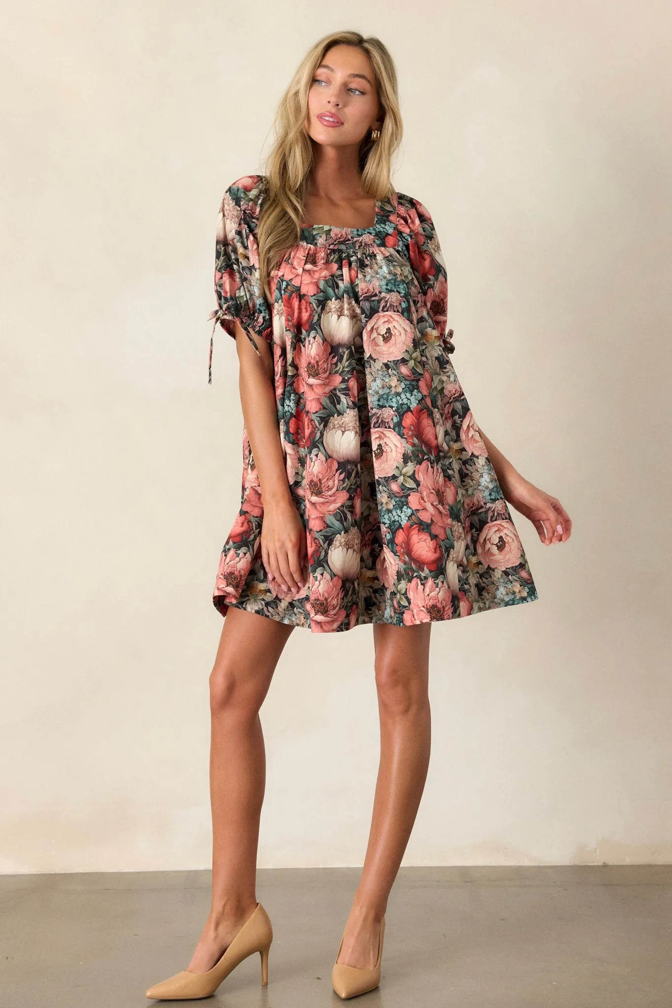 Pure Heart 100% Cotton Black Floral Mini Dress