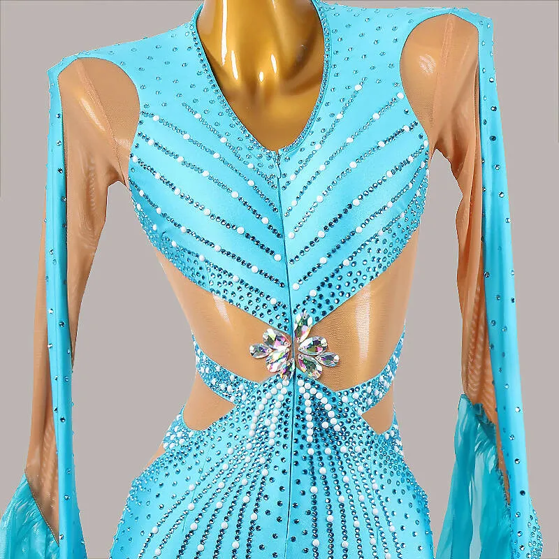 Radiant Shiny Blue Ballroom Dress | MD1268