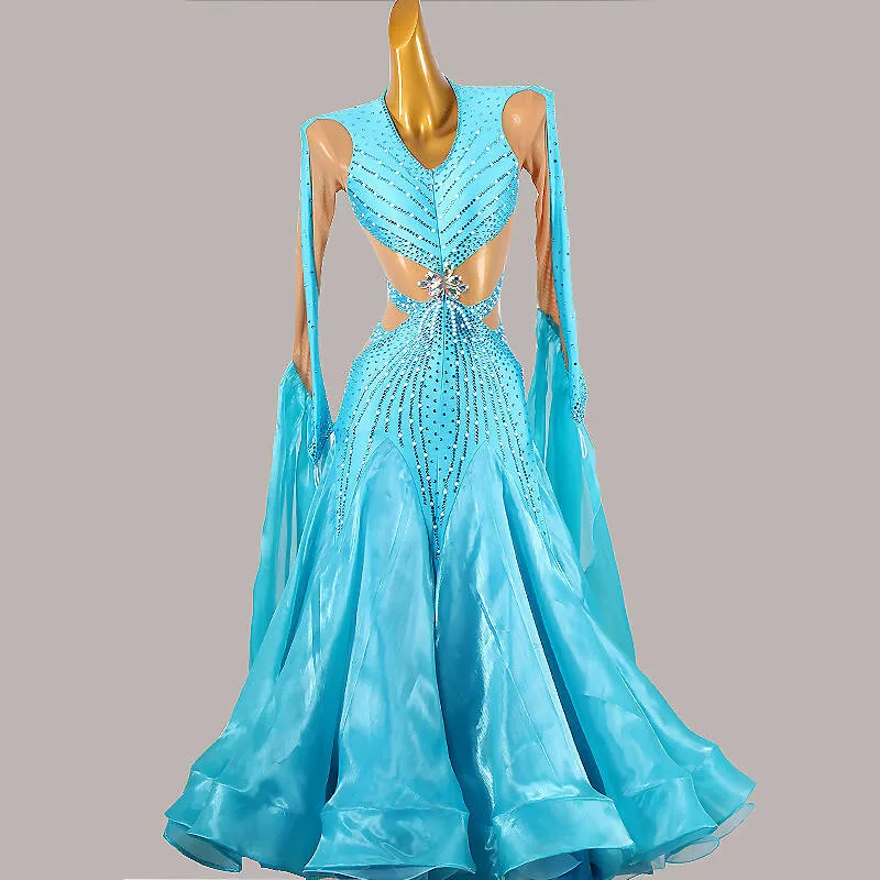 Radiant Shiny Blue Ballroom Dress | MD1268