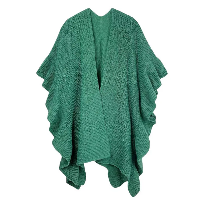 Reversible Ruffle Sleeves Knit Ruana Poncho