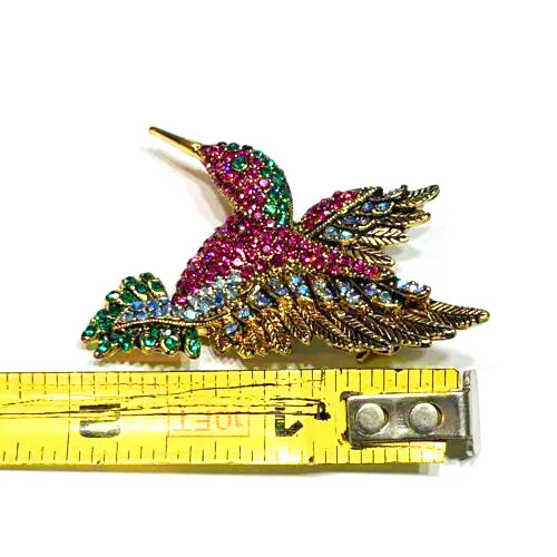 Rhinestone Hummingbird Brooch Pendant Vintage