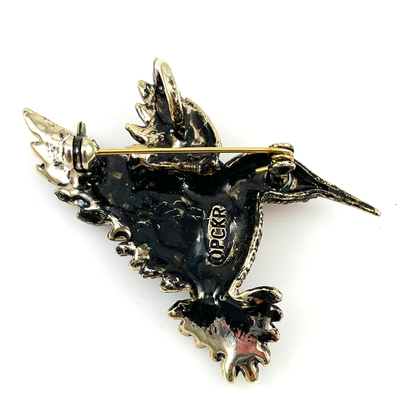 Rhinestone Hummingbird Brooch Pendant Vintage