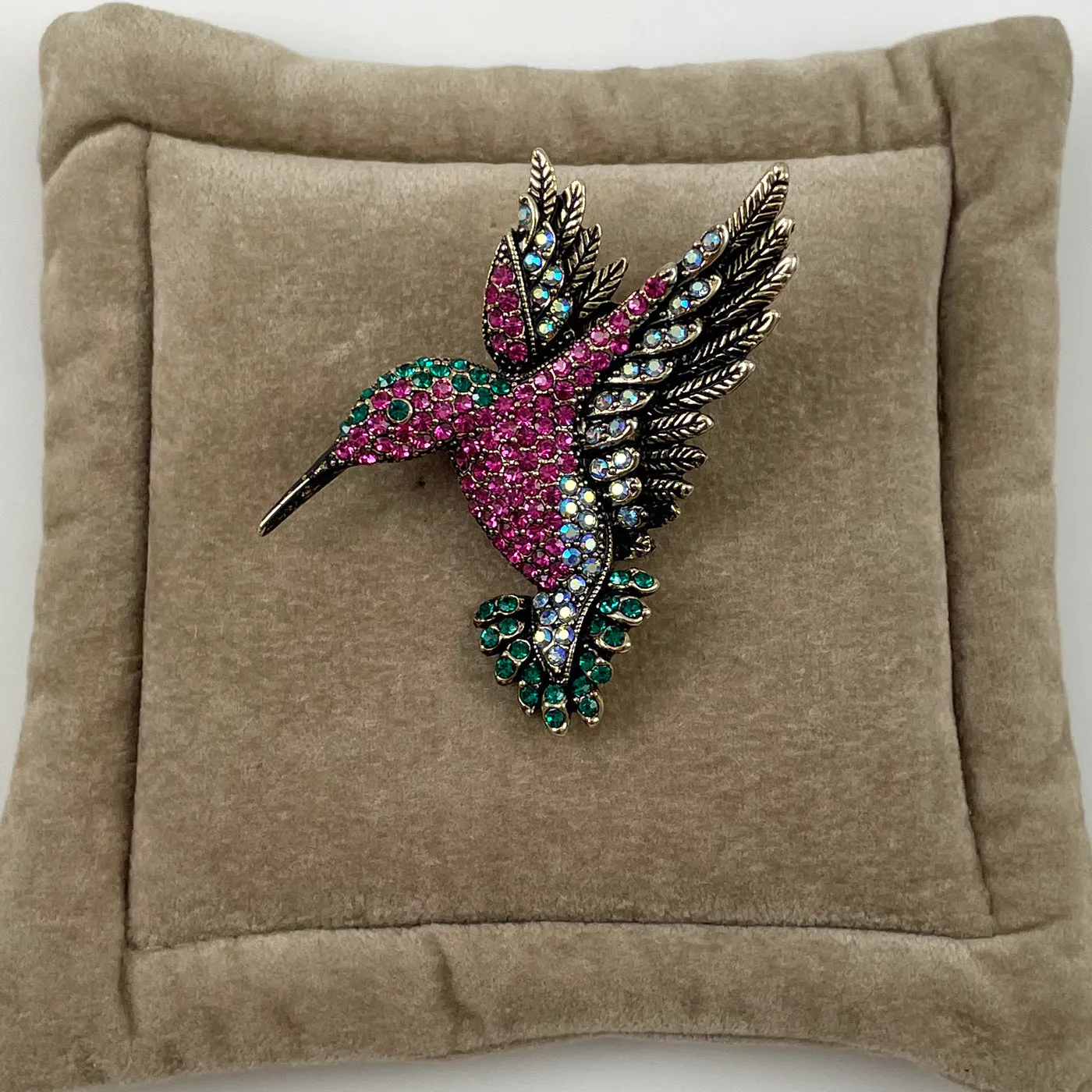 Rhinestone Hummingbird Brooch Pendant Vintage