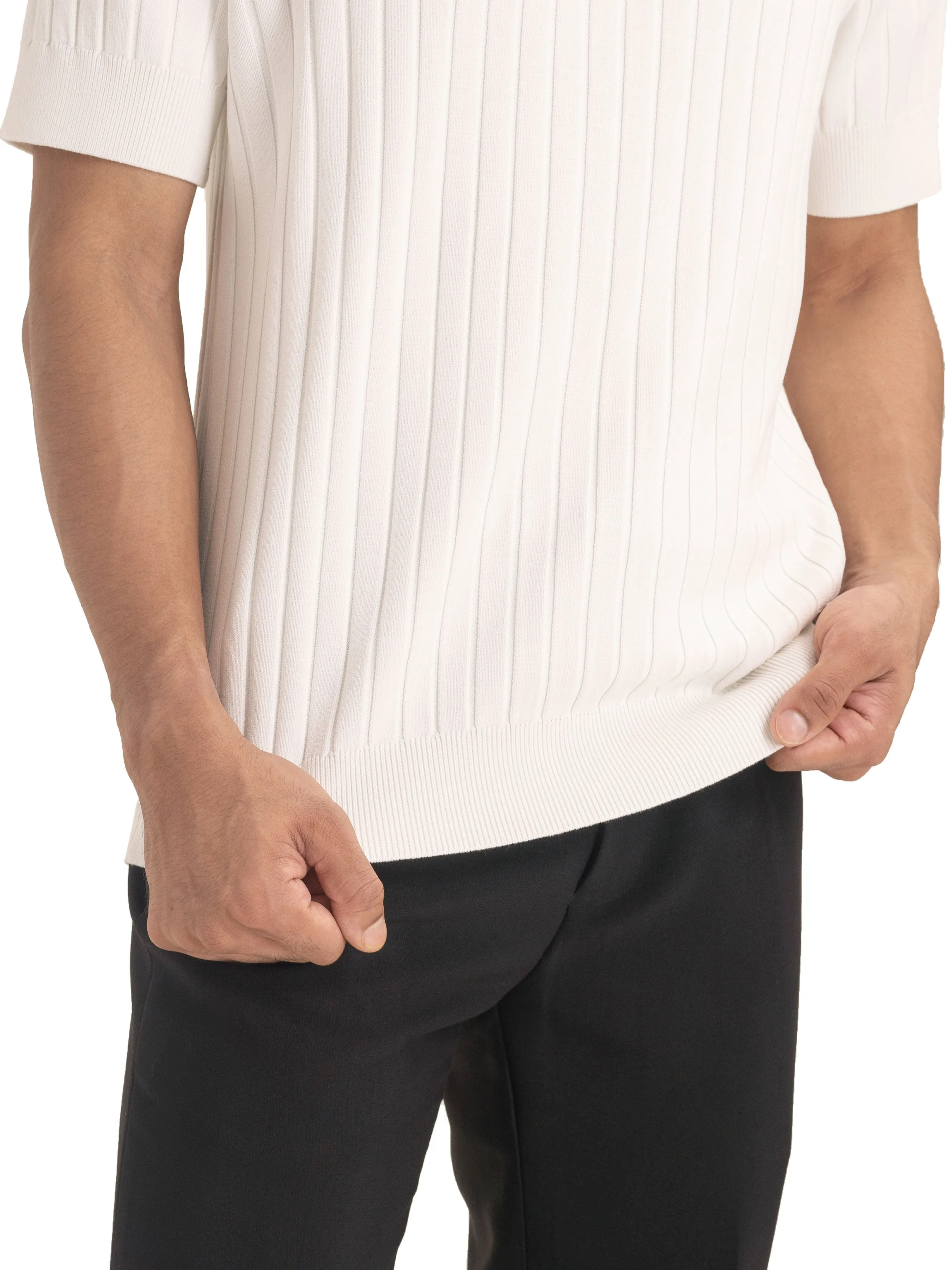 Ribbed Knit Tee - White