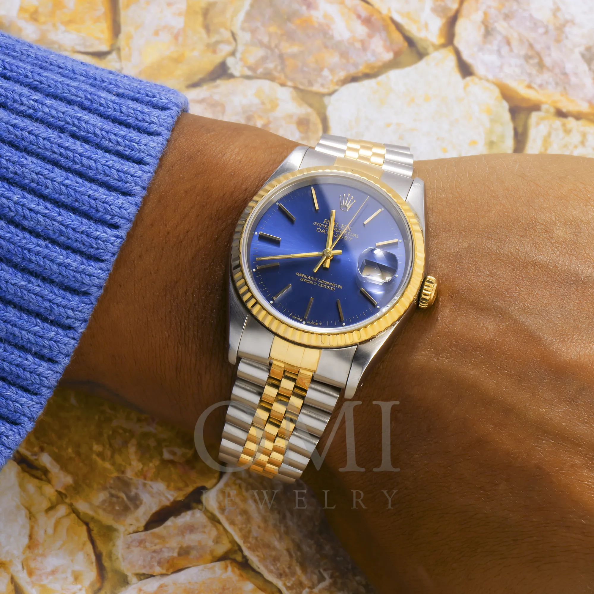 ROLEX DATEJUST 16233 36MM BLUE DIAL WITH TWO TONE JUBILEE BRACELET