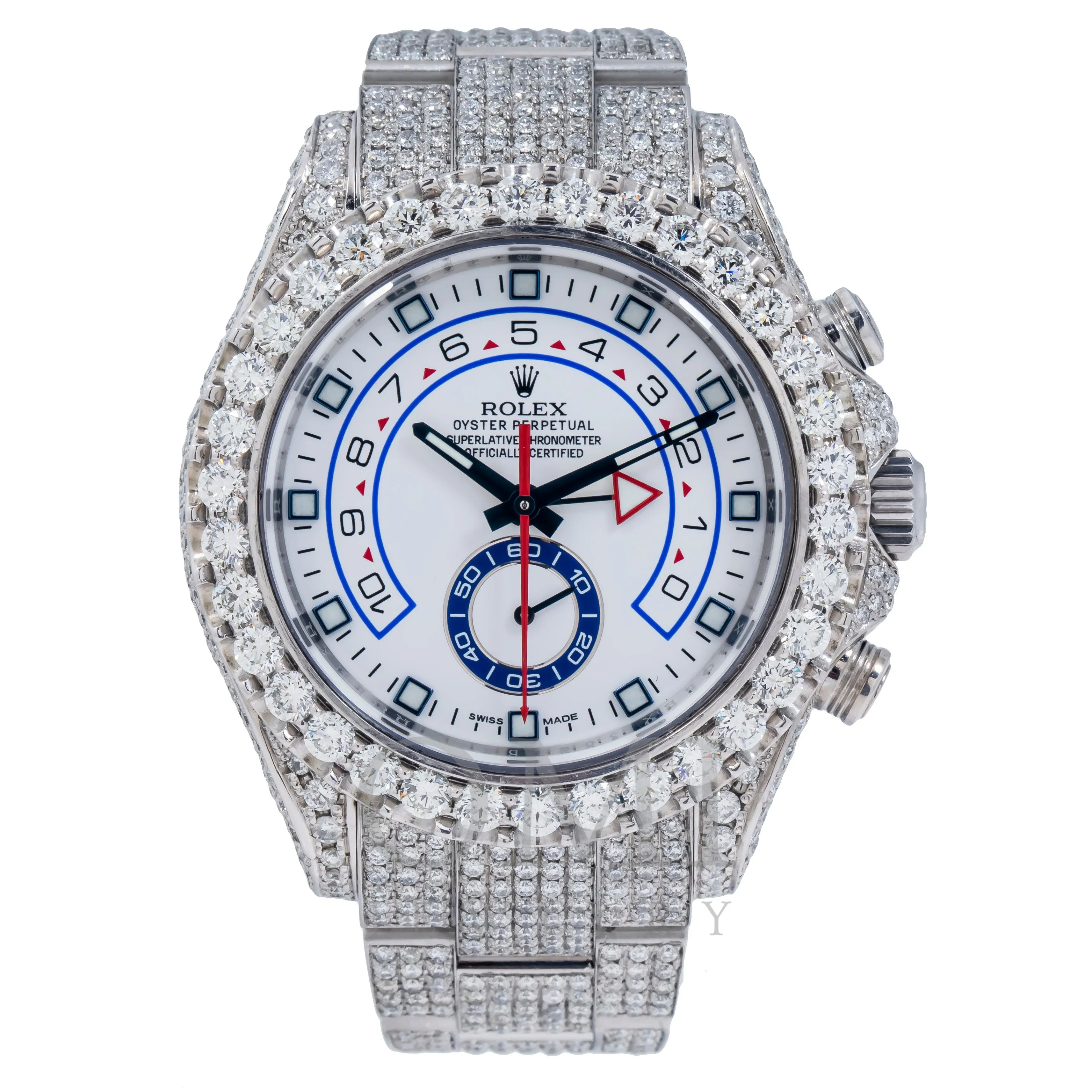 Rolex Yacht-Master II 116680 44MM White Dial And Diamond Bezel With Diamond Bracelet