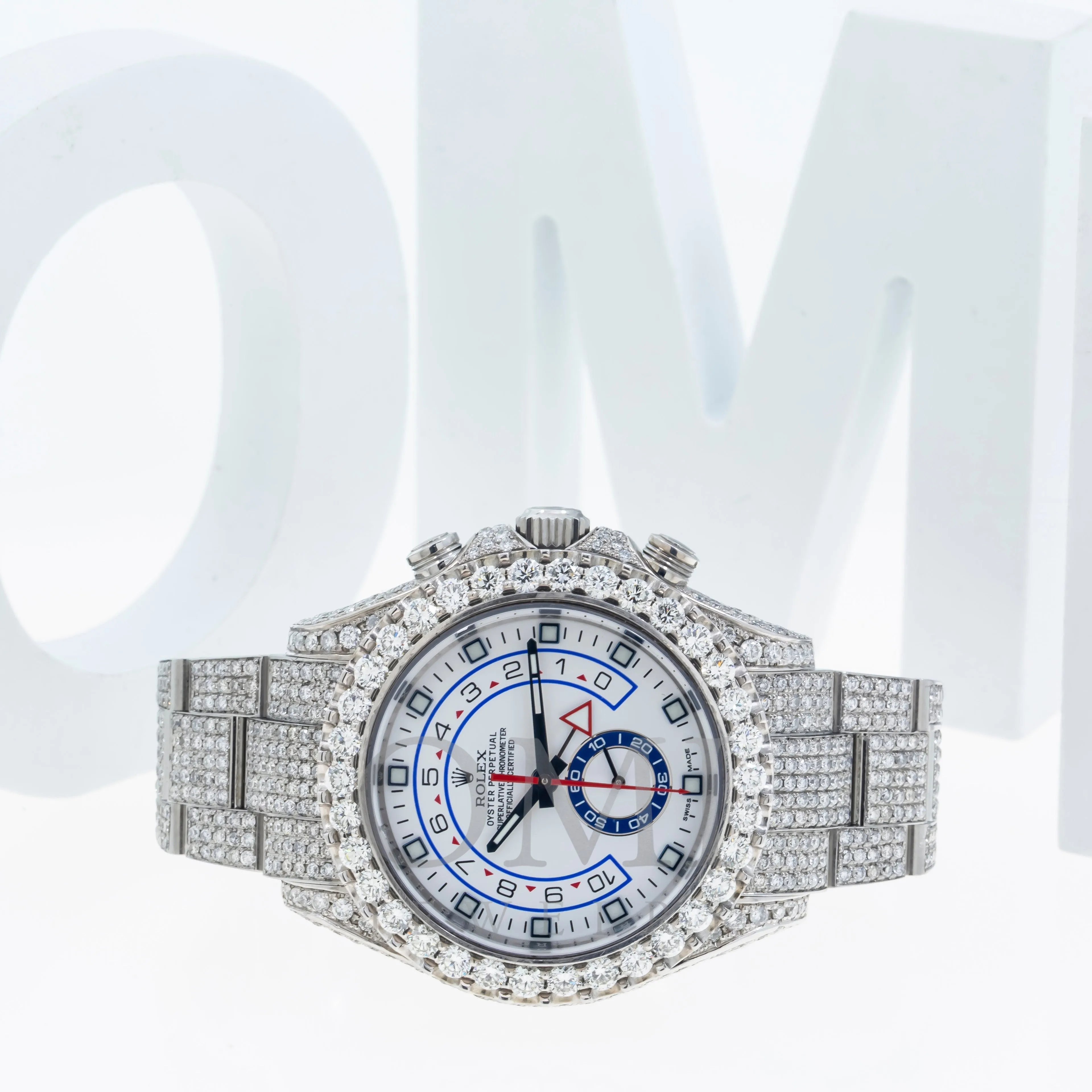 Rolex Yacht-Master II 116680 44MM White Dial And Diamond Bezel With Diamond Bracelet