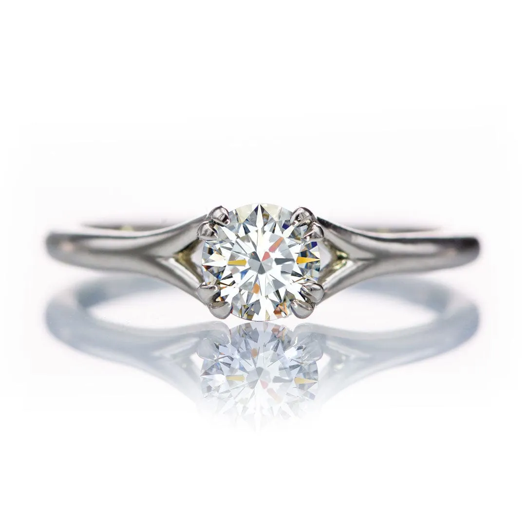 Round Diamond Double Prong Woven Setting Solitaire Engagement Ring