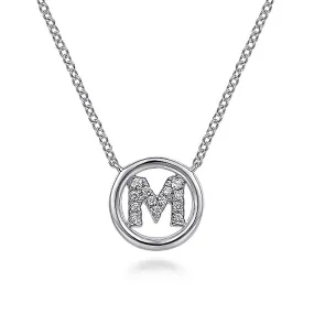 Round Pavé Initial M Pendant Necklace