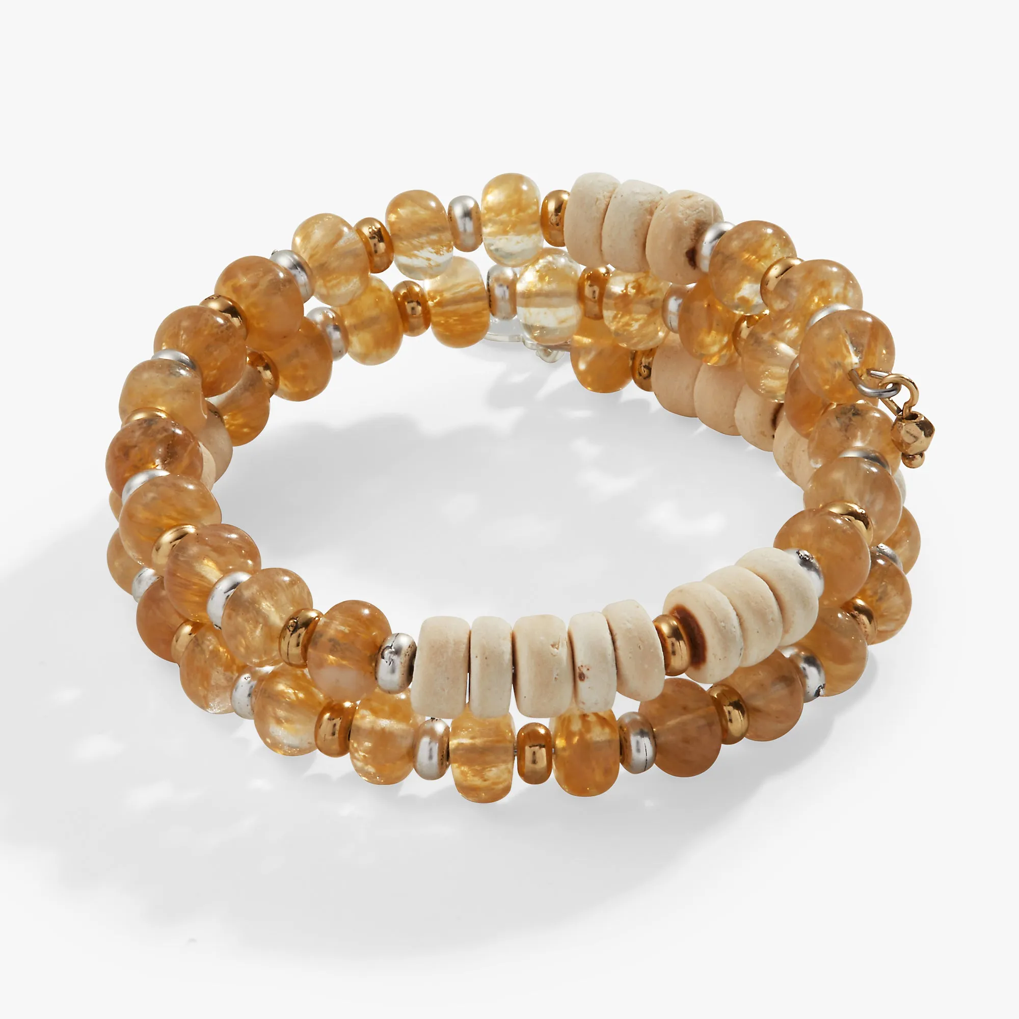 Rutilated Quartz   Wood Beaded Wrap Bracelet