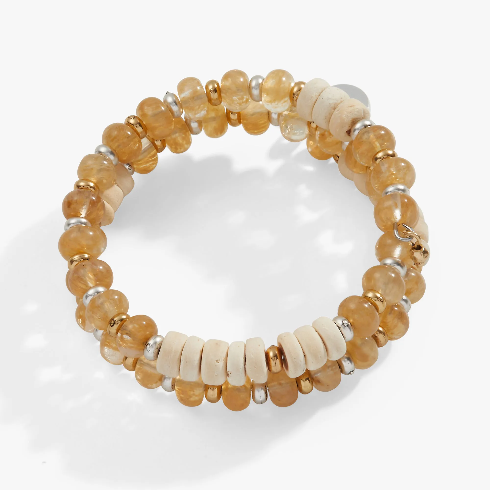 Rutilated Quartz   Wood Beaded Wrap Bracelet