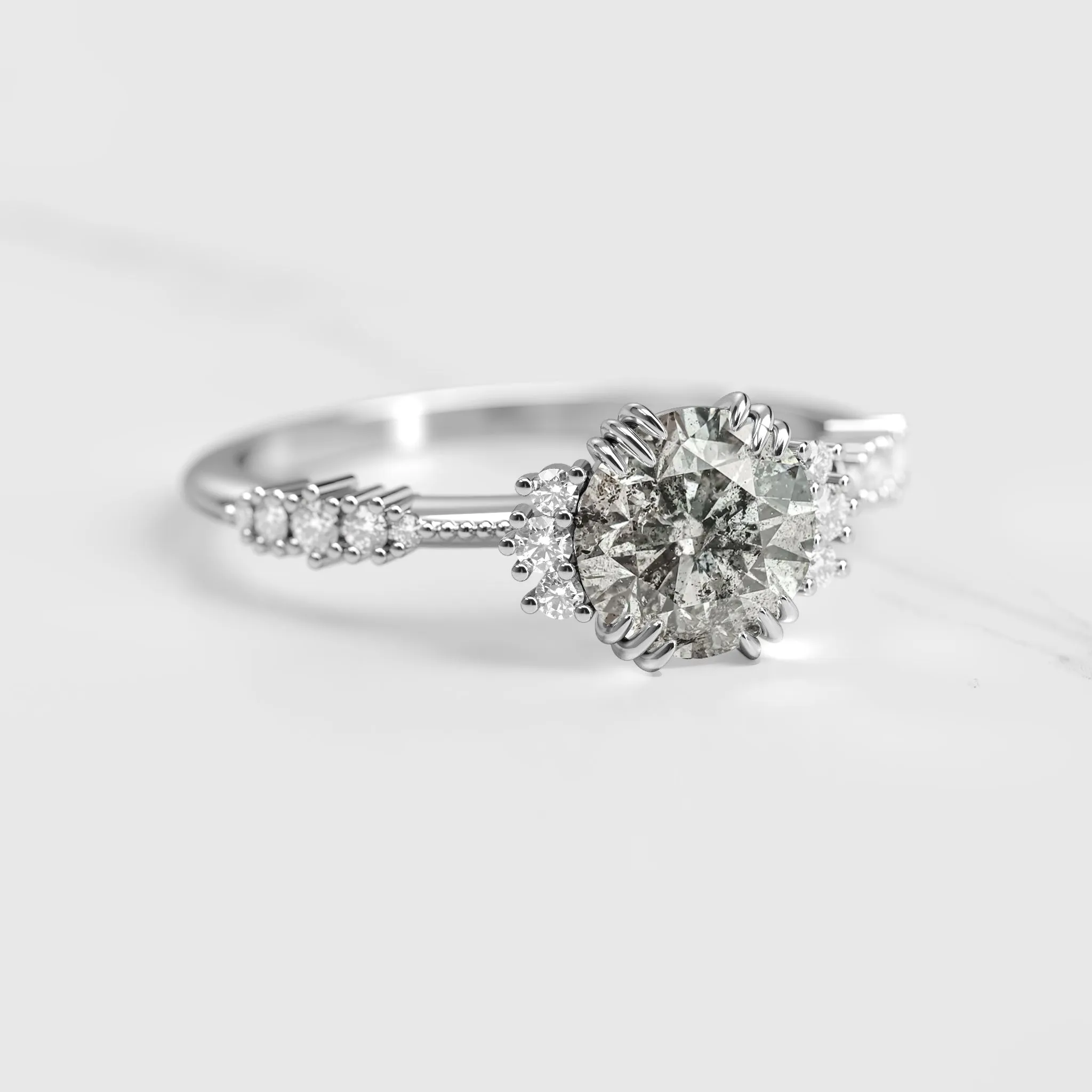 Salt And Pepper Diamond Cluster Ring