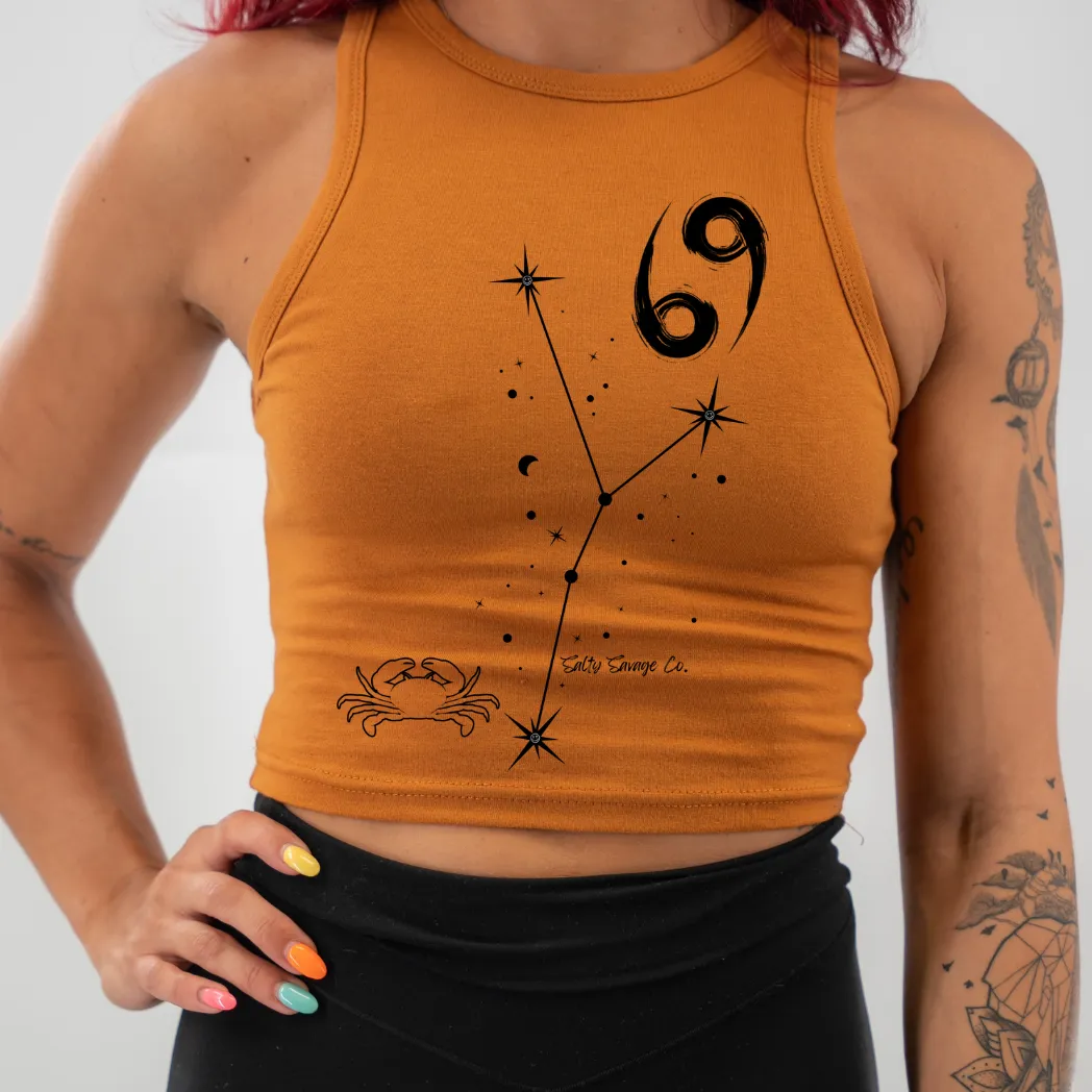 Salty Savage Ladies "Cancer" High Neck Sleeveless Crop Tank | Zodiac Collection