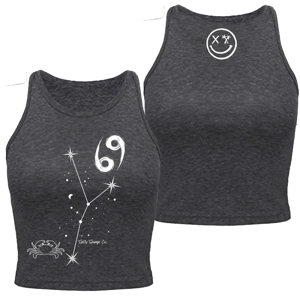 Salty Savage Ladies "Cancer" High Neck Sleeveless Crop Tank | Zodiac Collection