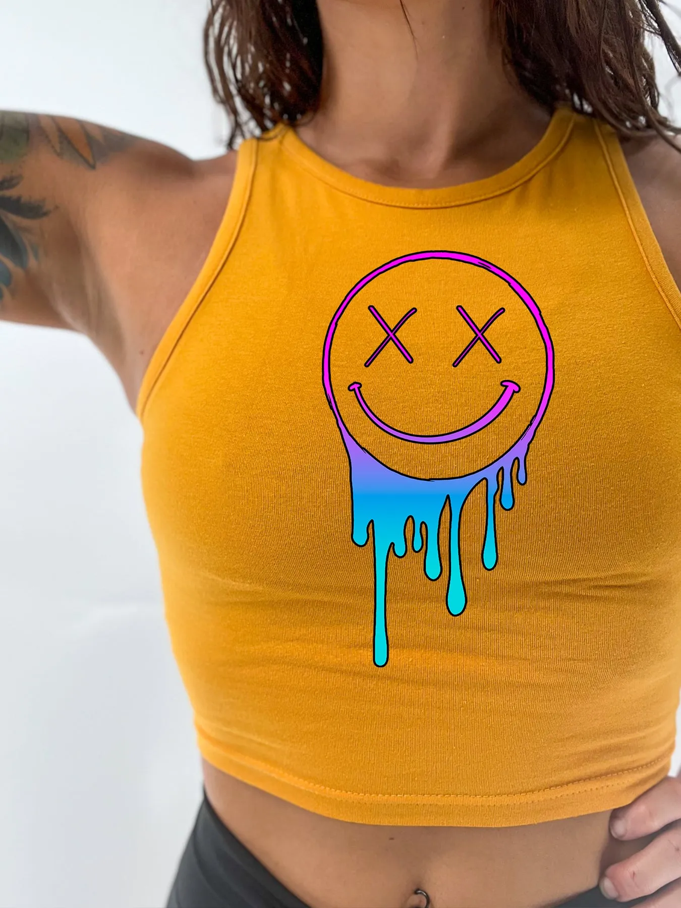 Salty Savage Ladies "OG Drip Smile" High Neck Sleeveless Crop Tank