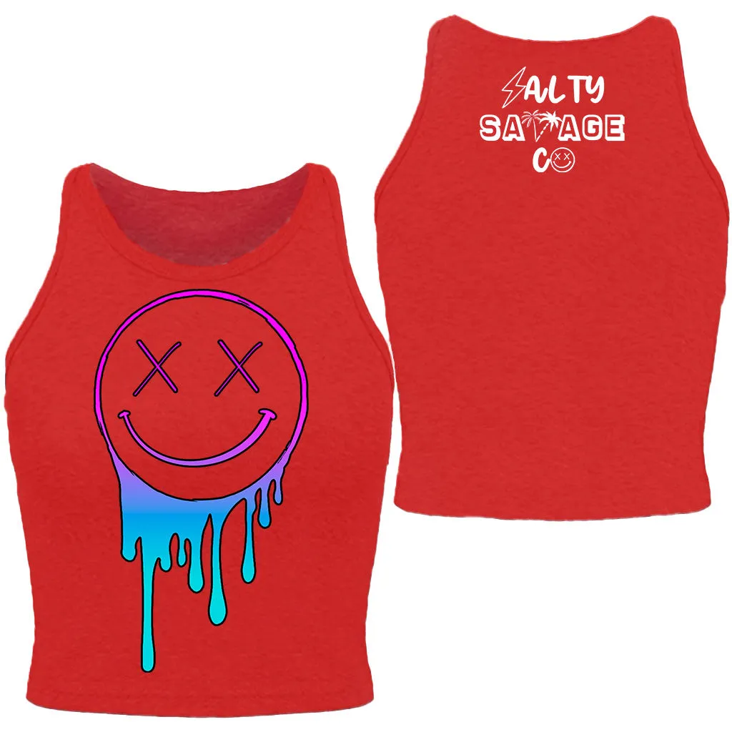 Salty Savage Ladies "OG Drip Smile" High Neck Sleeveless Crop Tank