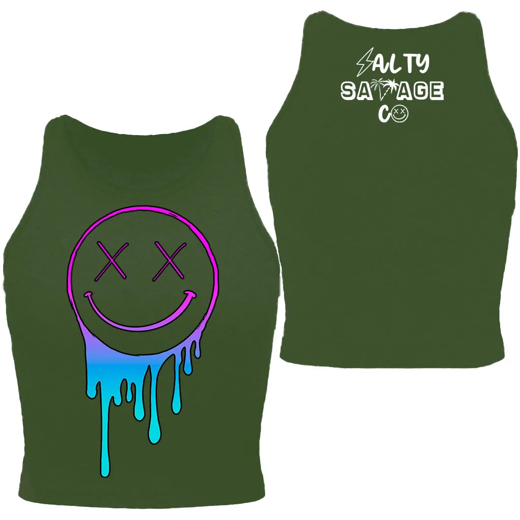 Salty Savage Ladies "OG Drip Smile" High Neck Sleeveless Crop Tank