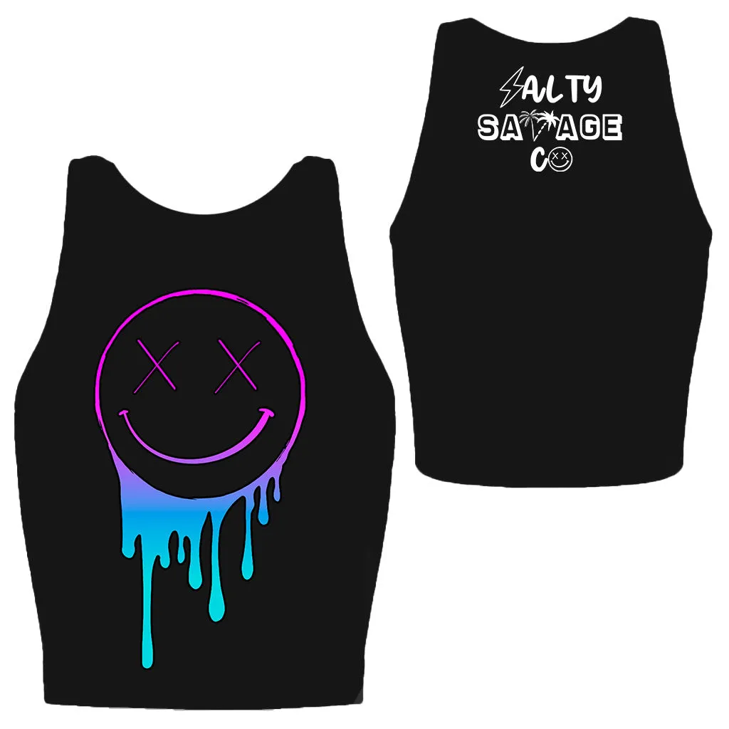 Salty Savage Ladies "OG Drip Smile" High Neck Sleeveless Crop Tank