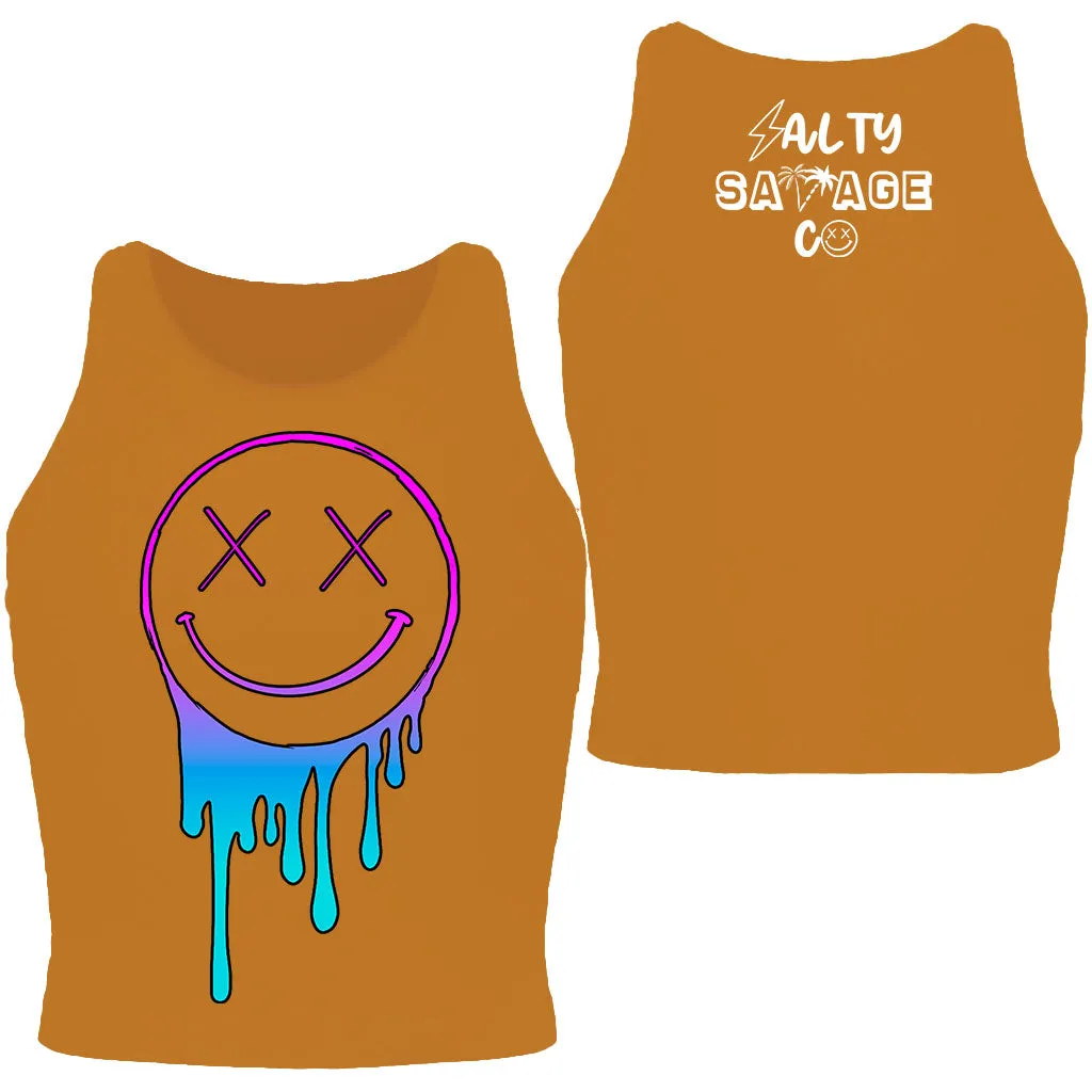 Salty Savage Ladies "OG Drip Smile" High Neck Sleeveless Crop Tank