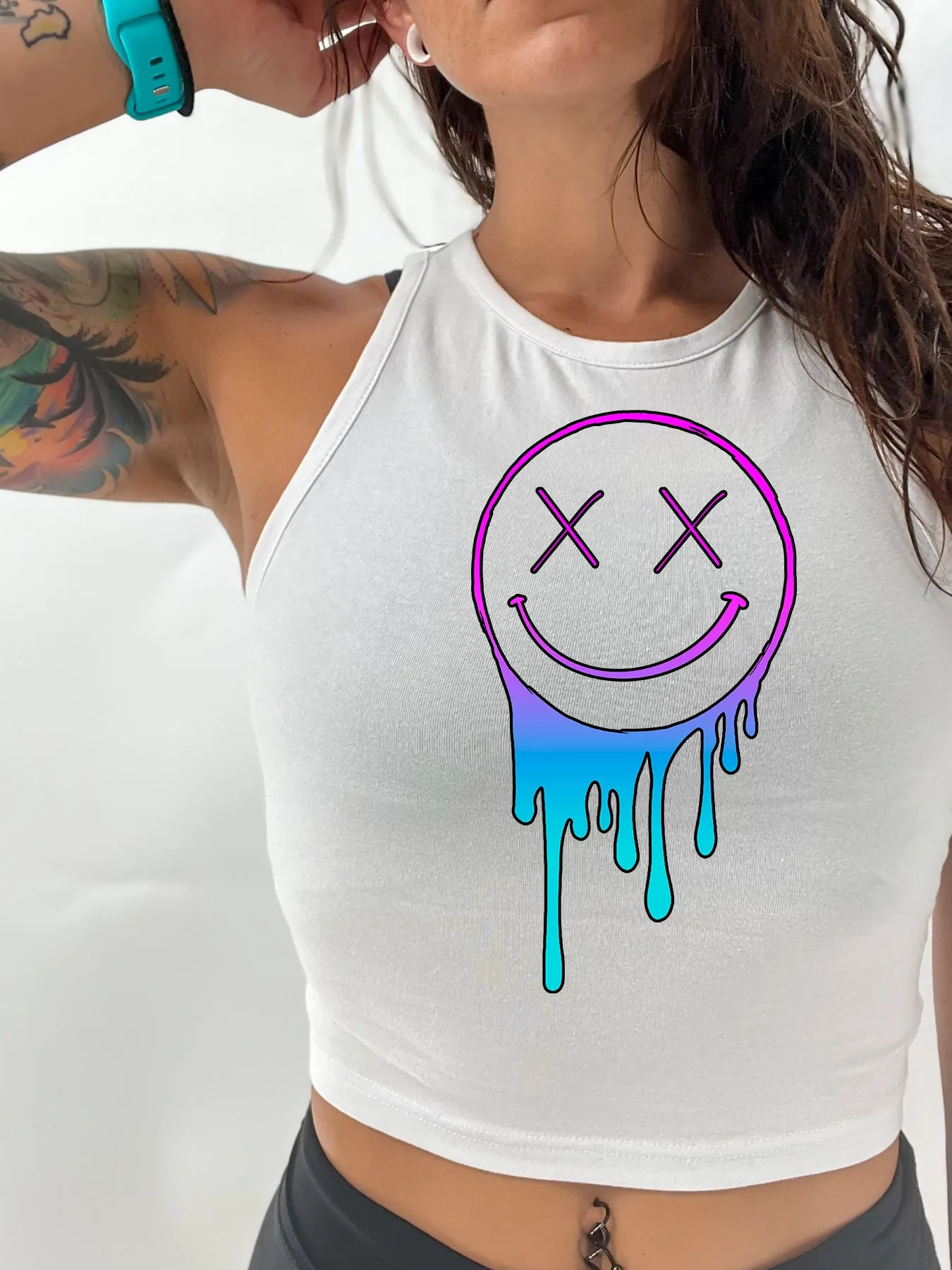 Salty Savage Ladies "OG Drip Smile" High Neck Sleeveless Crop Tank