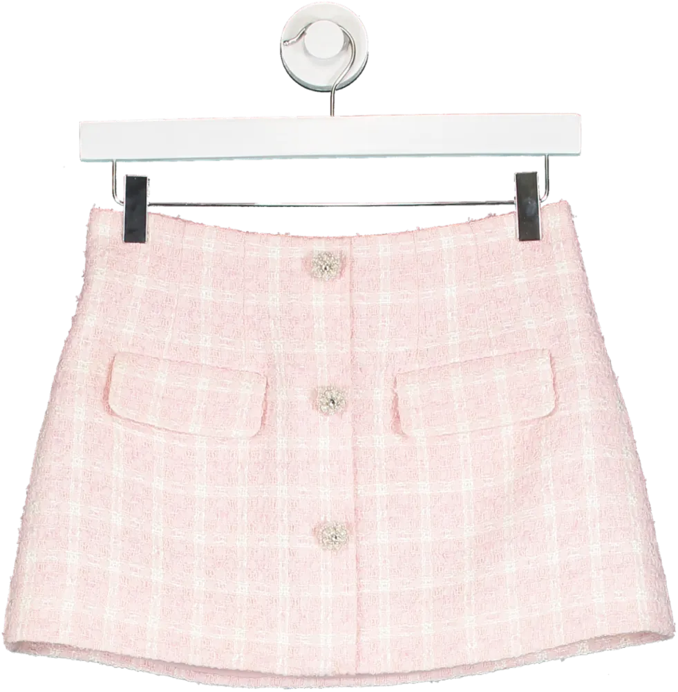 Self-Portrait Pink Boucle Button Mini Skirt UK 8