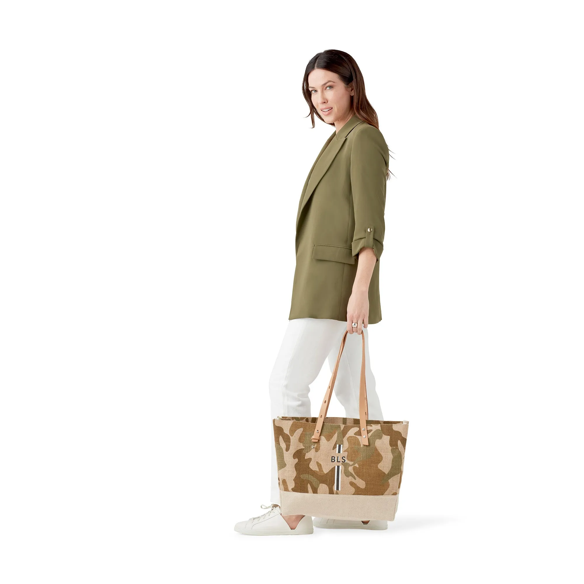 Shoulder Market Bag in Safari with Monogram