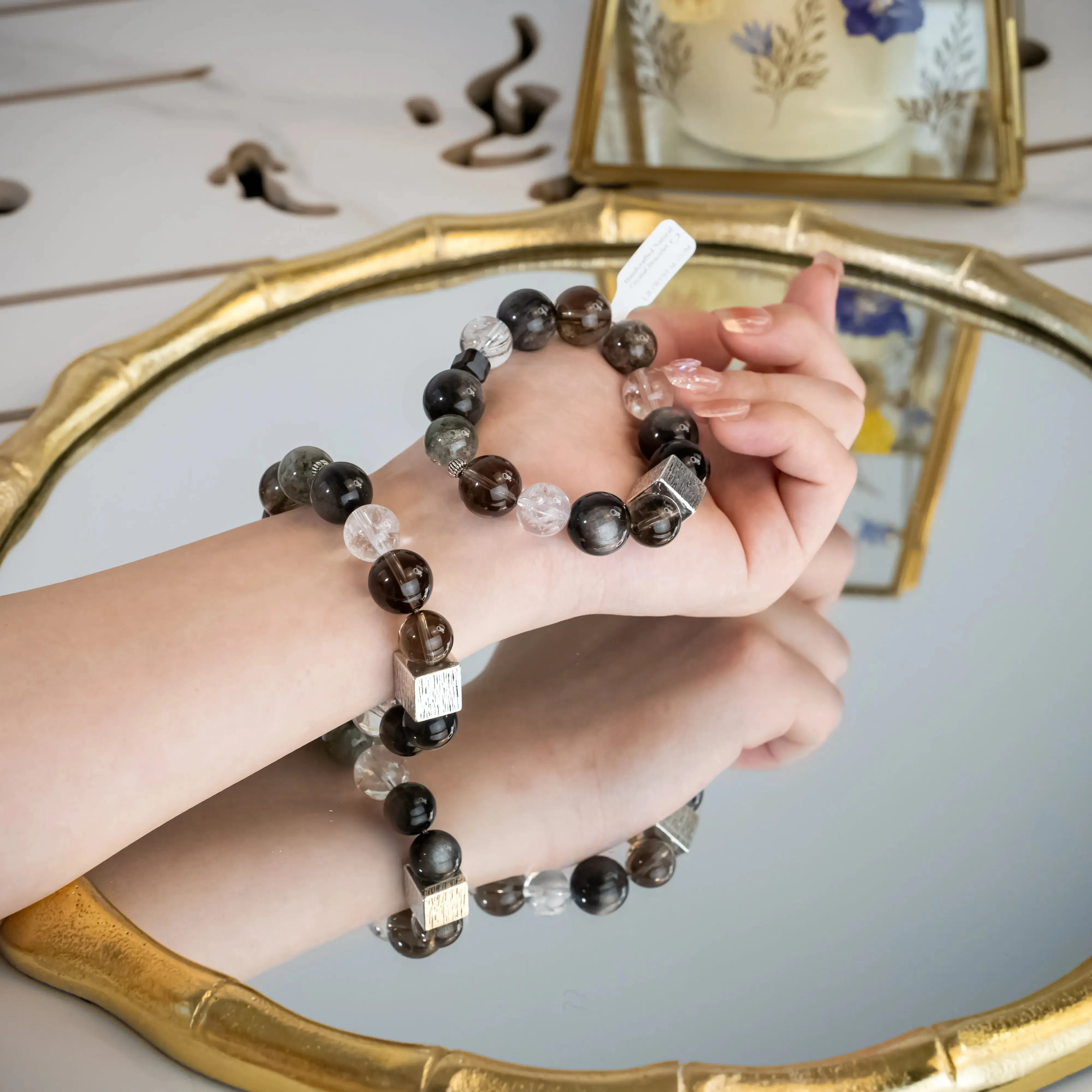 Silver Obsidian Smoky Quartz Bracelet