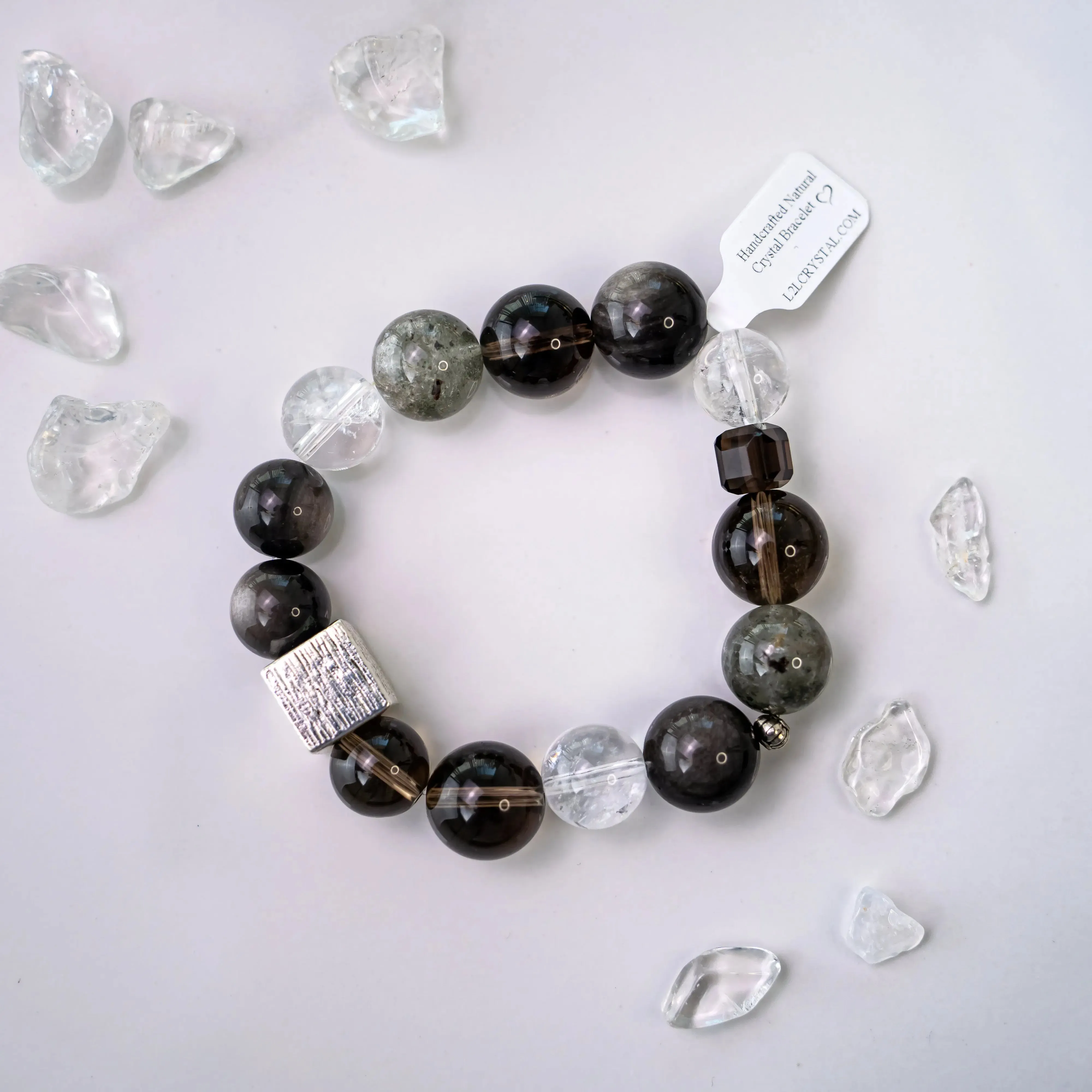 Silver Obsidian Smoky Quartz Bracelet