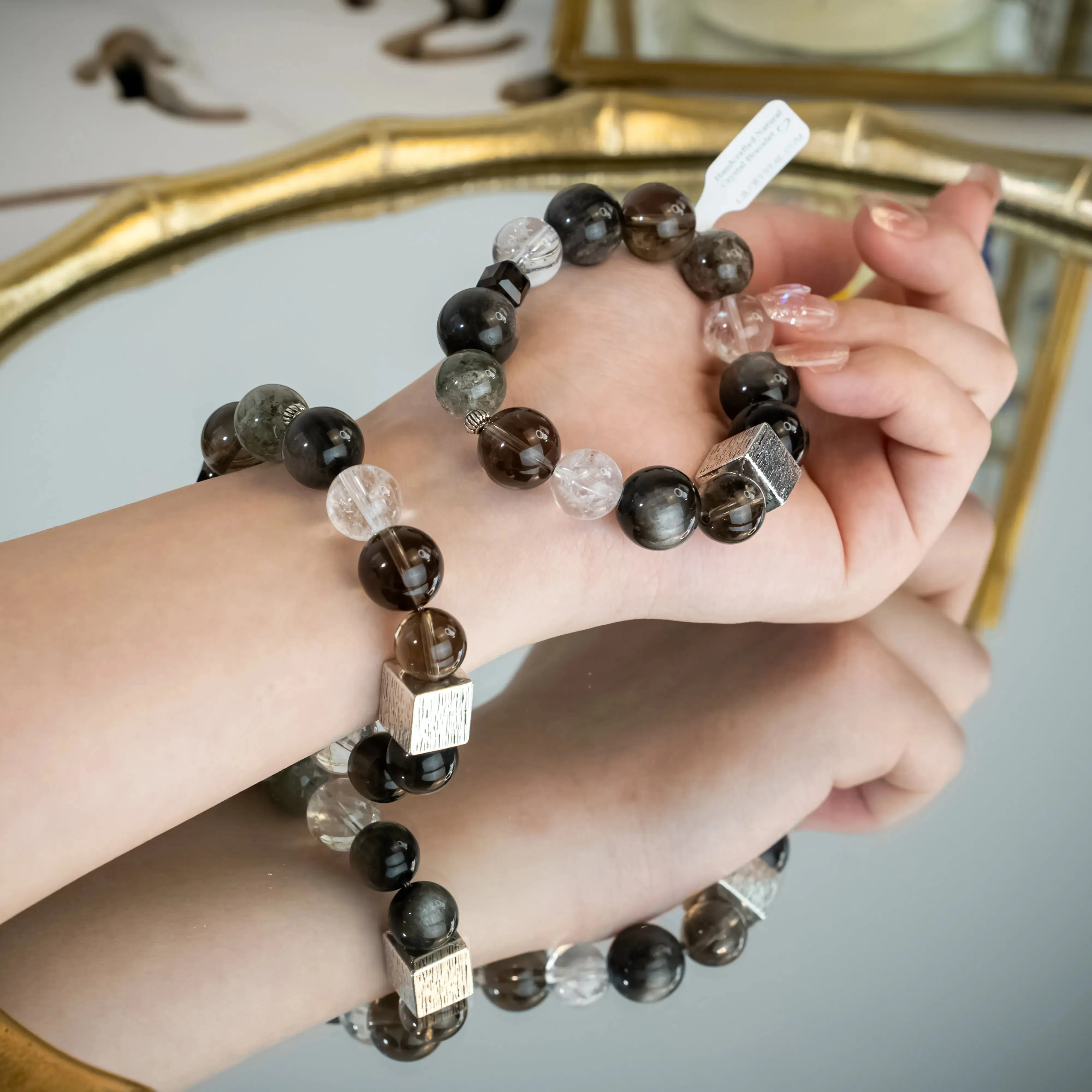 Silver Obsidian Smoky Quartz Bracelet