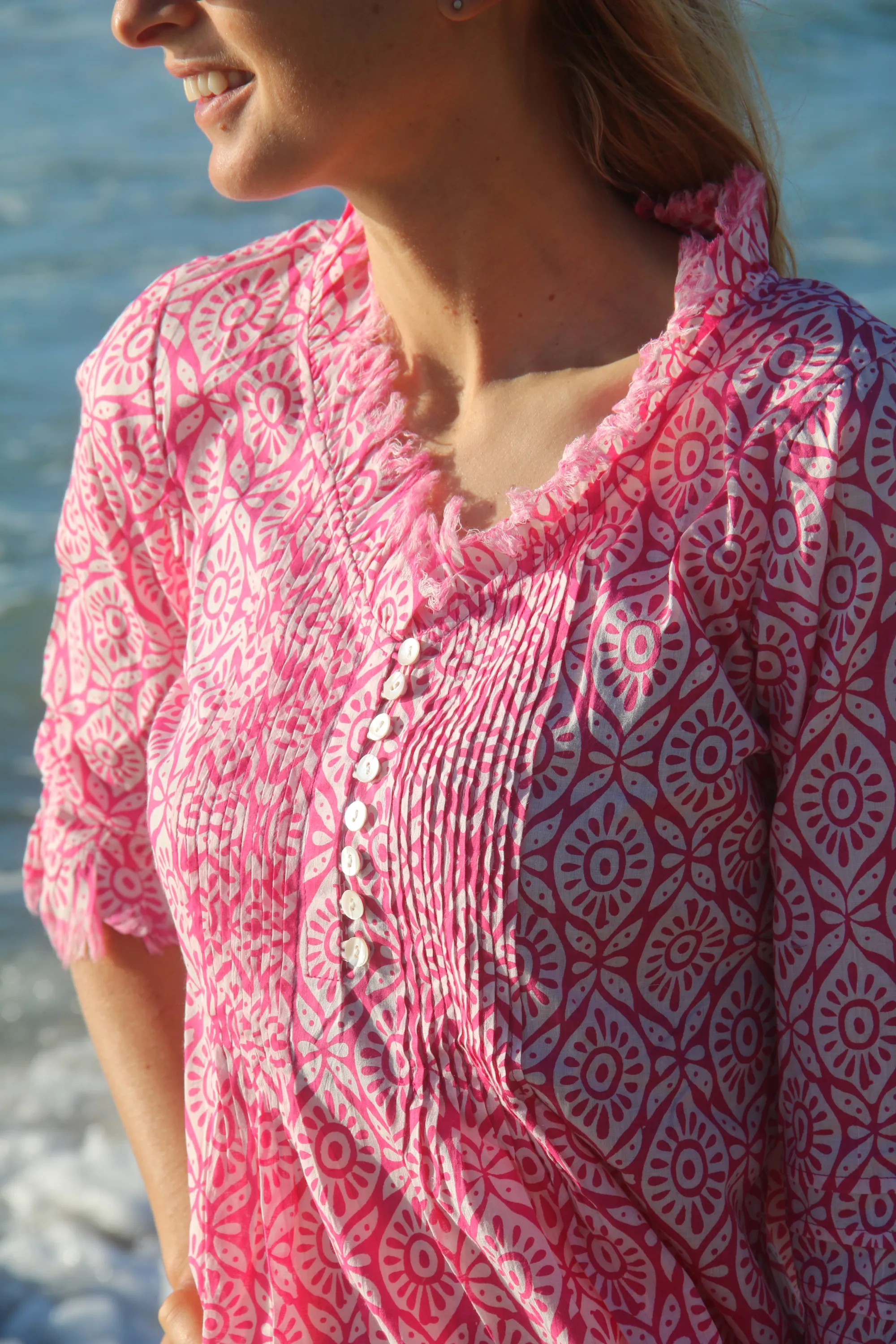 Sophie Cotton Shirt in Bubblegum Pink & White