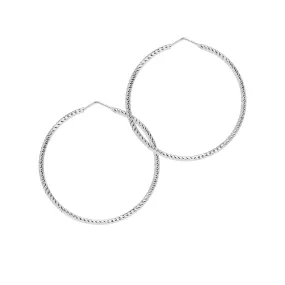 Sparkly Diamond-Cut Roma Hoops - Medium - Silver