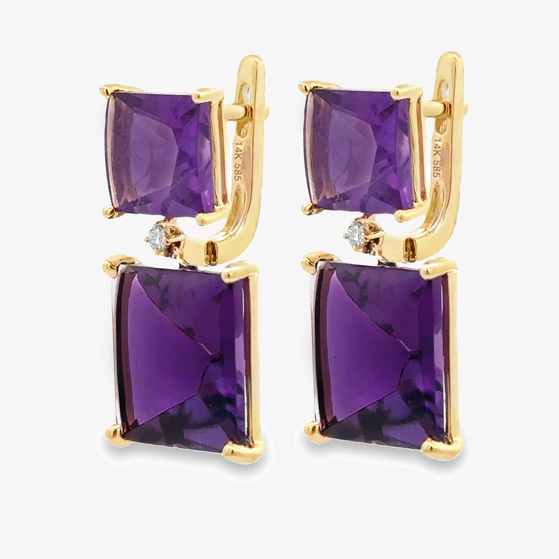 Square Cabochon Amethyst Dangle Earrings