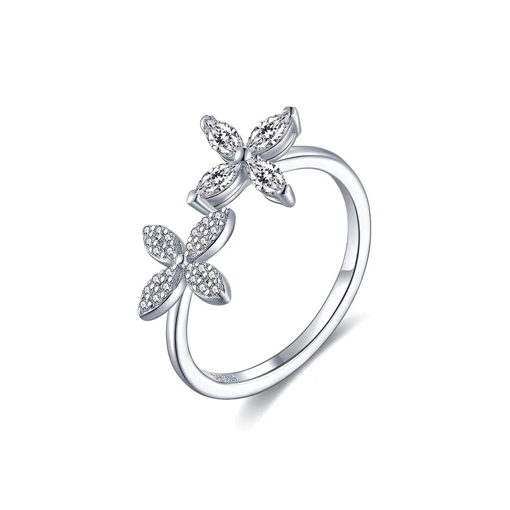 Sterling Silver Open Clover Toi et Moi Ring