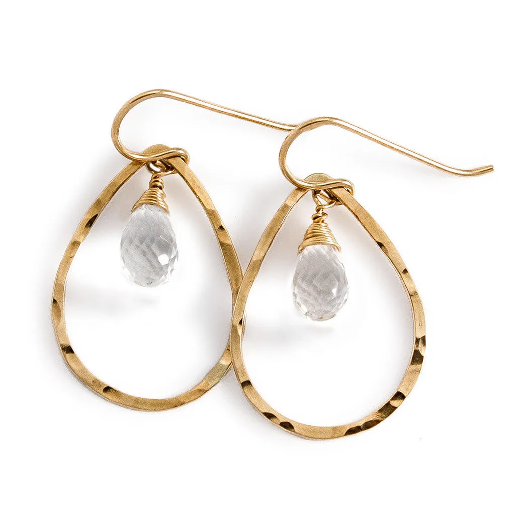 Teardrop Gemstone Hoops - Crystal Quartz