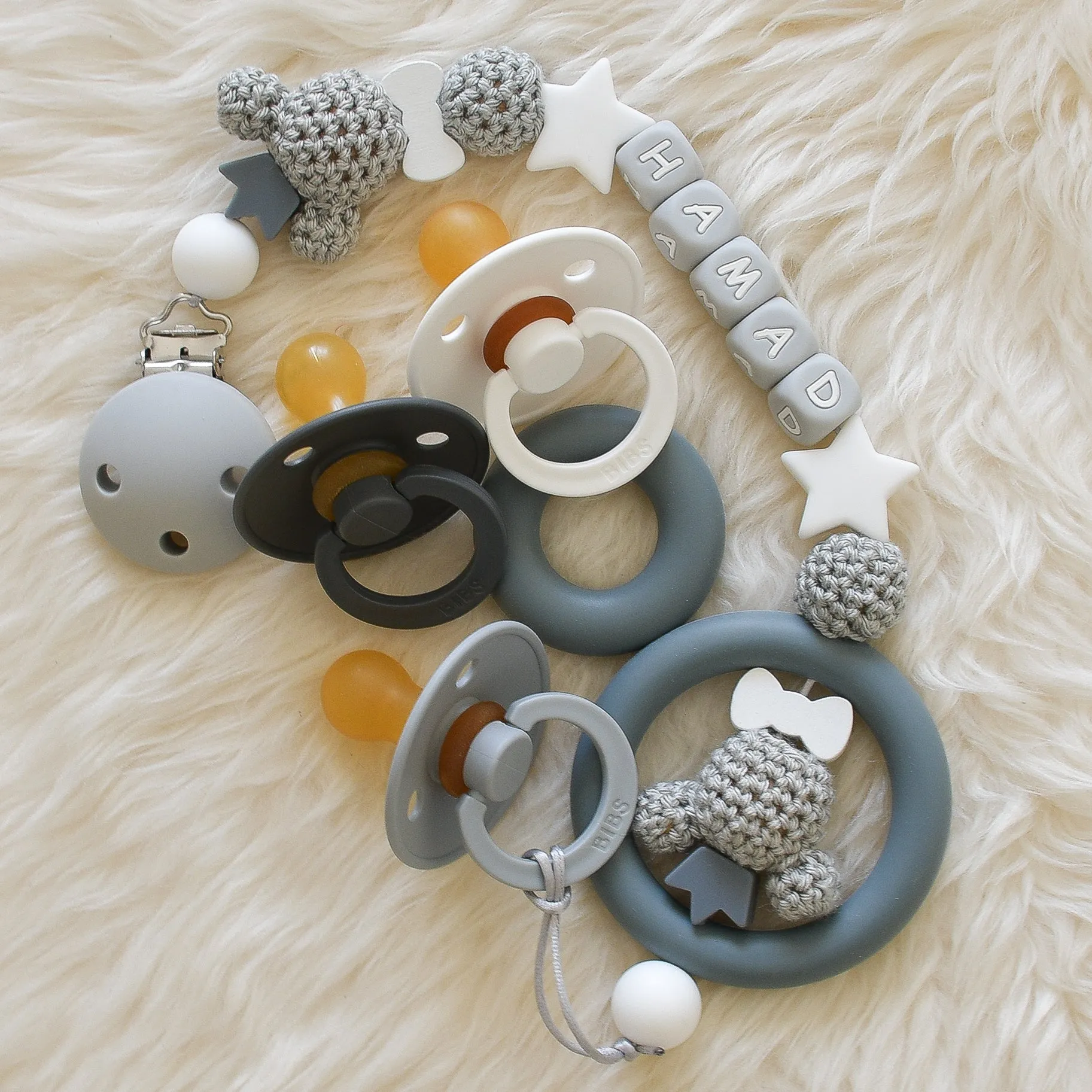 Teddy Bear Silicone Pacifier Clip Set